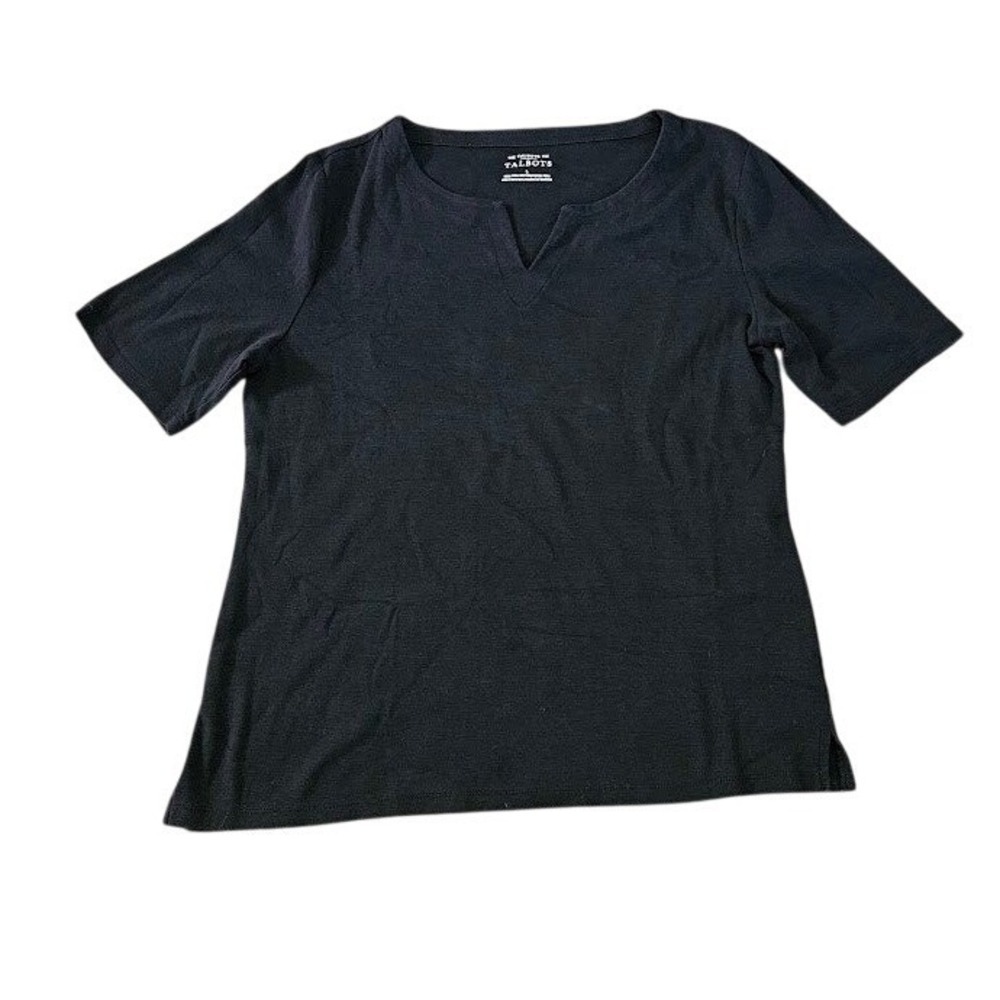 The Talbots Tee Women Large Black Pima Cotton Short Sleeve Basic Top Shirt